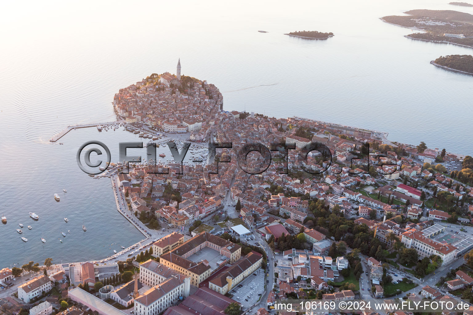 Rovinj in the state Gespanschaft Istrien, Croatia from the drone perspective