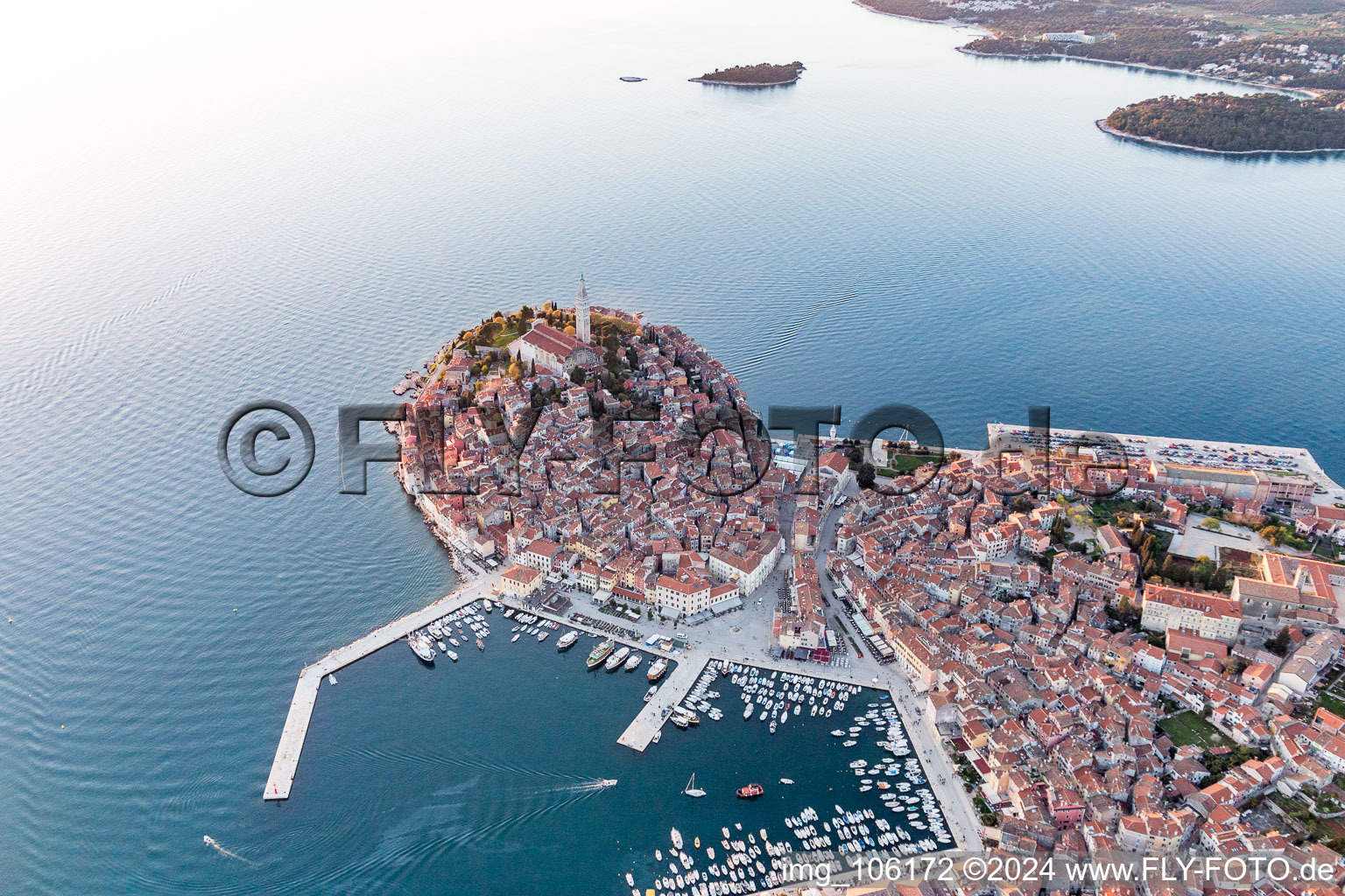 Townscape on the seacoast of the Mediterranean sea in Rovinj in Istarska zupanija, Croatia