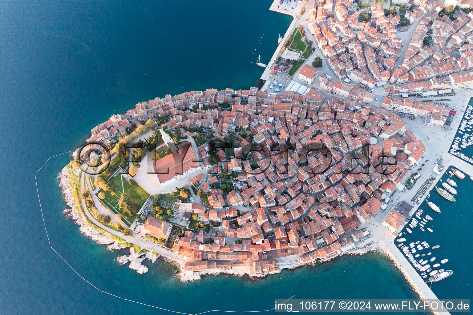 Rovinj in the state Gespanschaft Istrien, Croatia from above