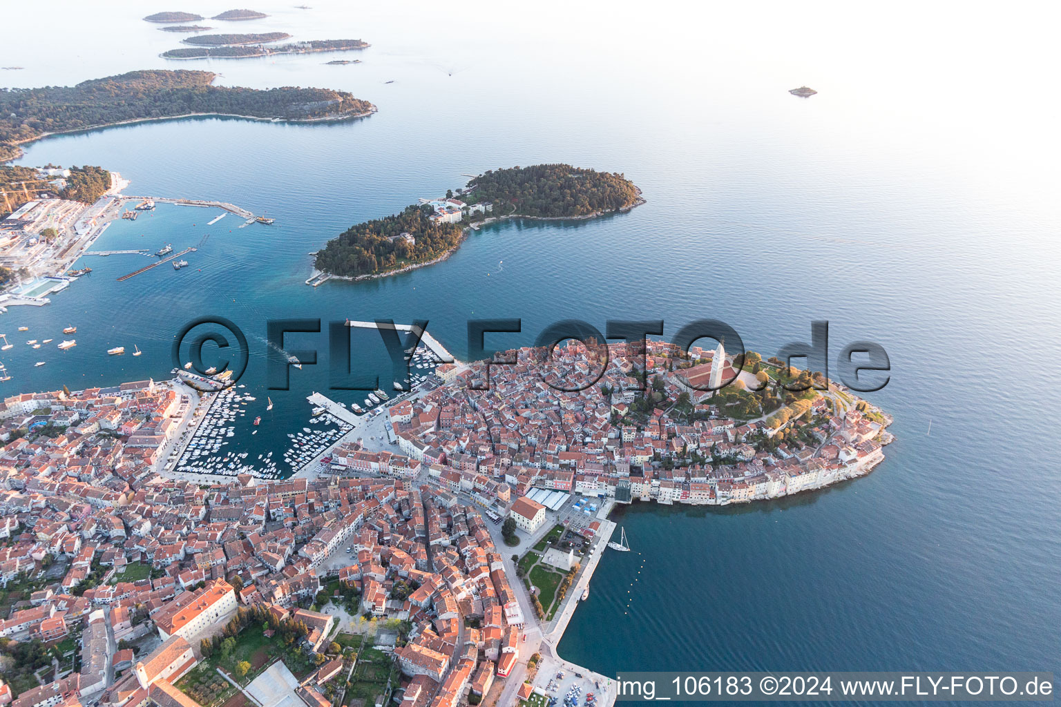 Drone recording of Rovinj in the state Gespanschaft Istrien, Croatia