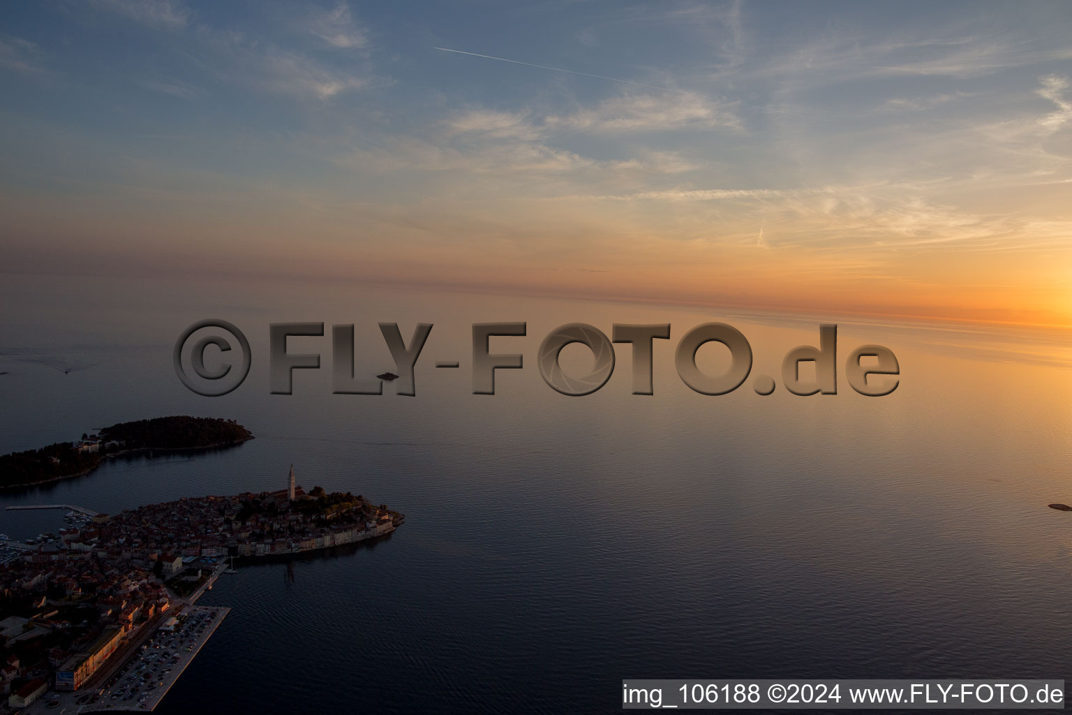 Aerial photograpy of Rovinj in the state Gespanschaft Istrien, Croatia