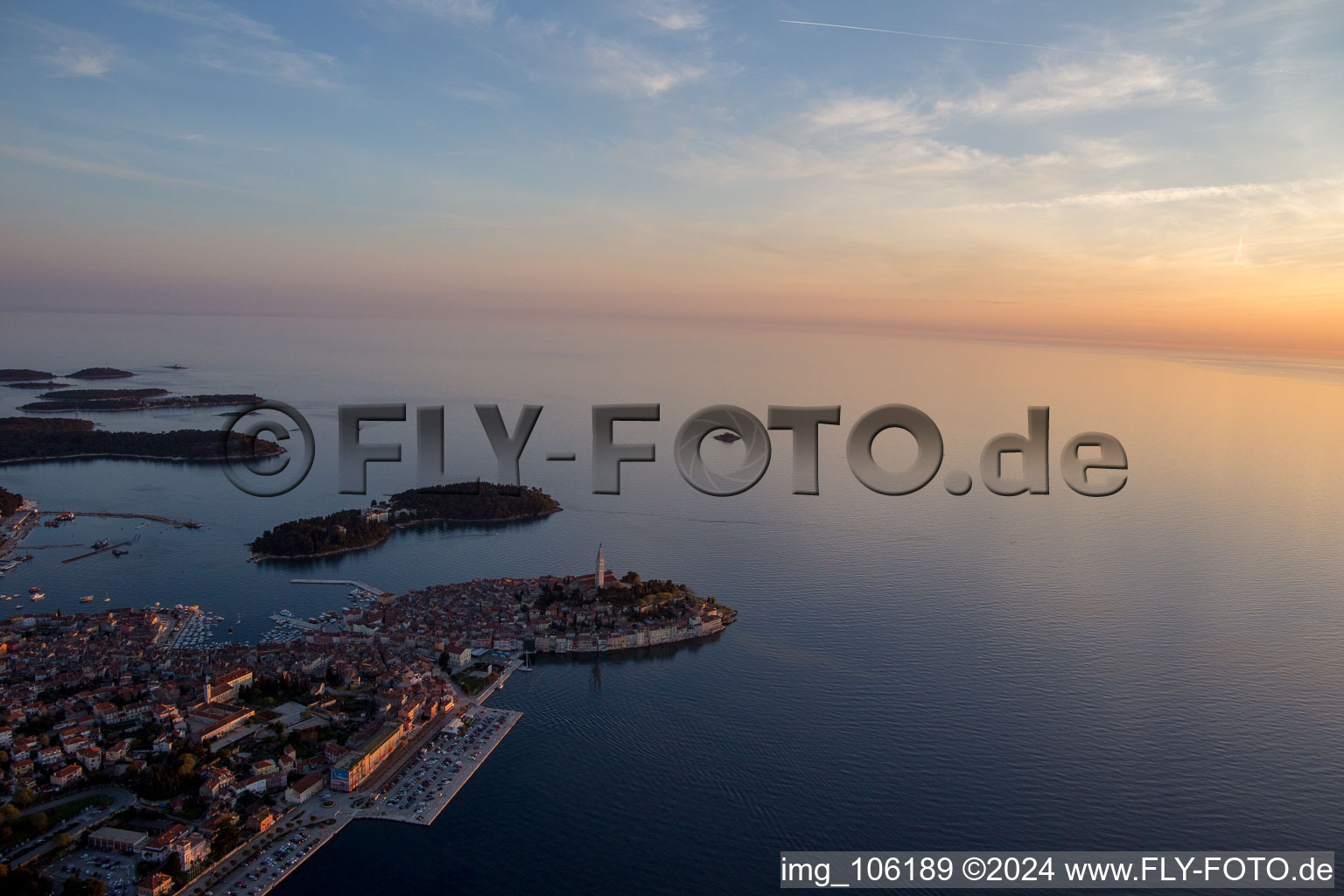 Oblique view of Rovinj in the state Gespanschaft Istrien, Croatia