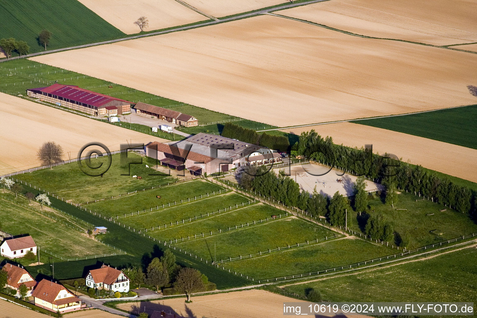 Aerial view of Ranch in Seebach in the state Bas-Rhin, France