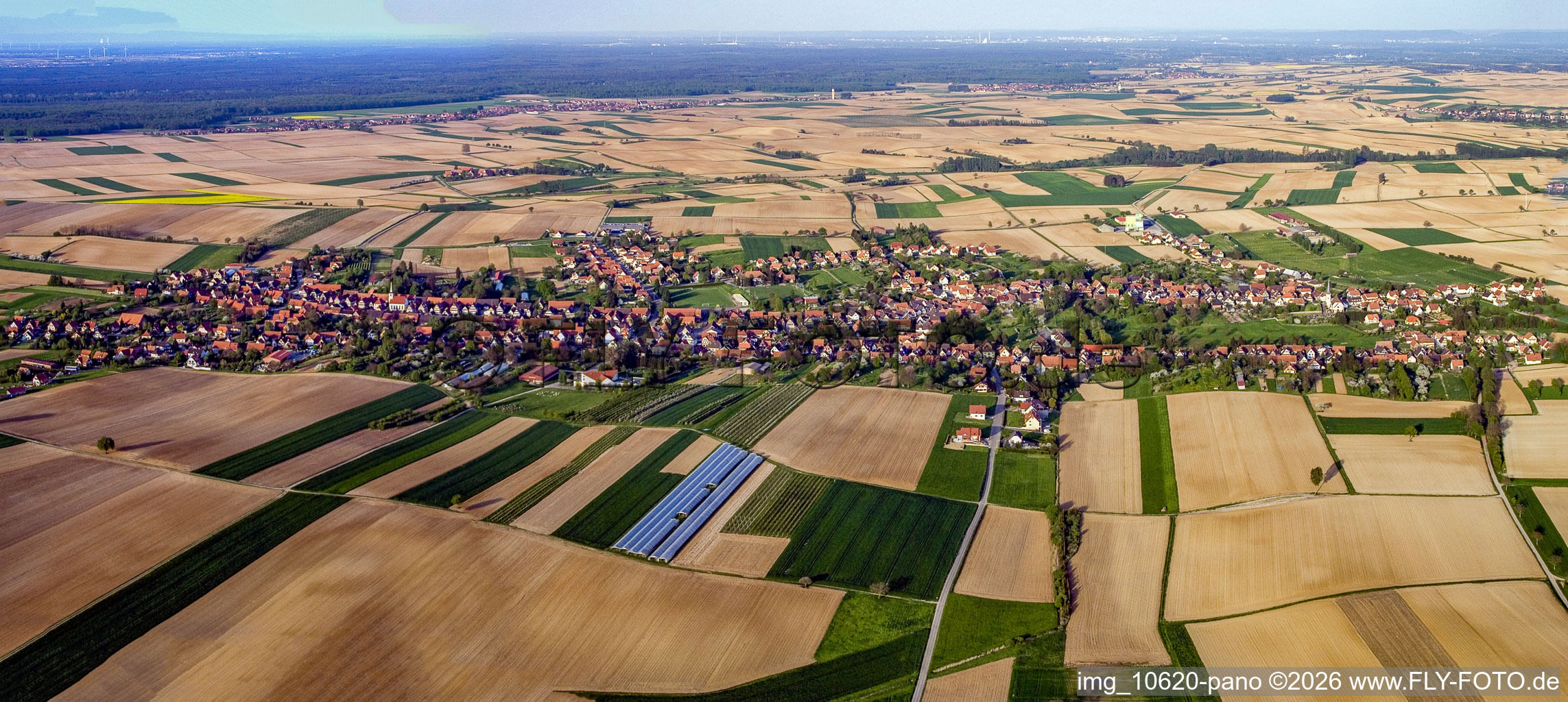 Village panorama from the west in the evening in Seebach in the state Bas-Rhin, France