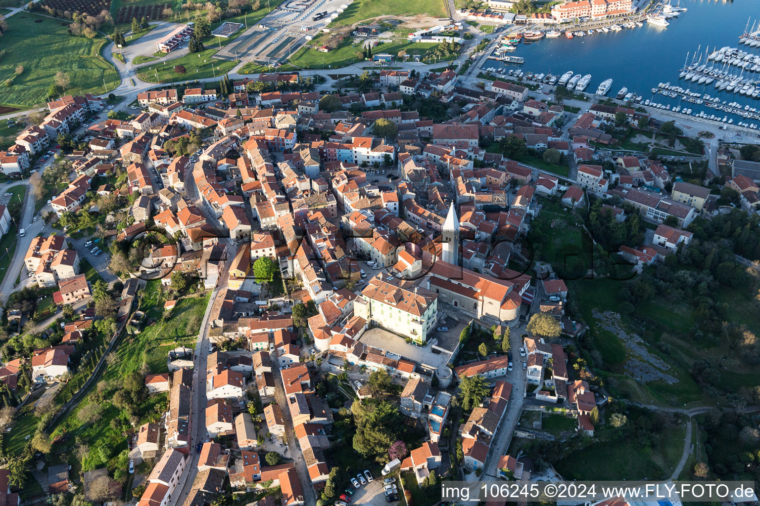 Drone recording of Vrsar in the state Gespanschaft Istrien, Croatia