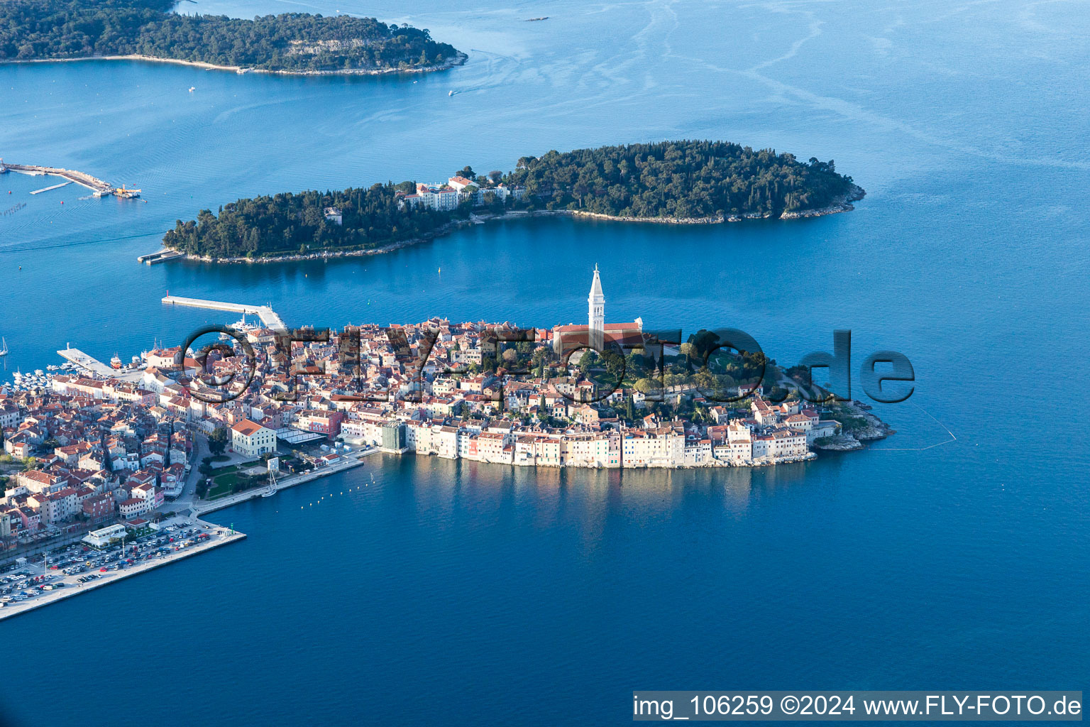 Aerial photograpy of Rovinj in the state Gespanschaft Istrien, Croatia