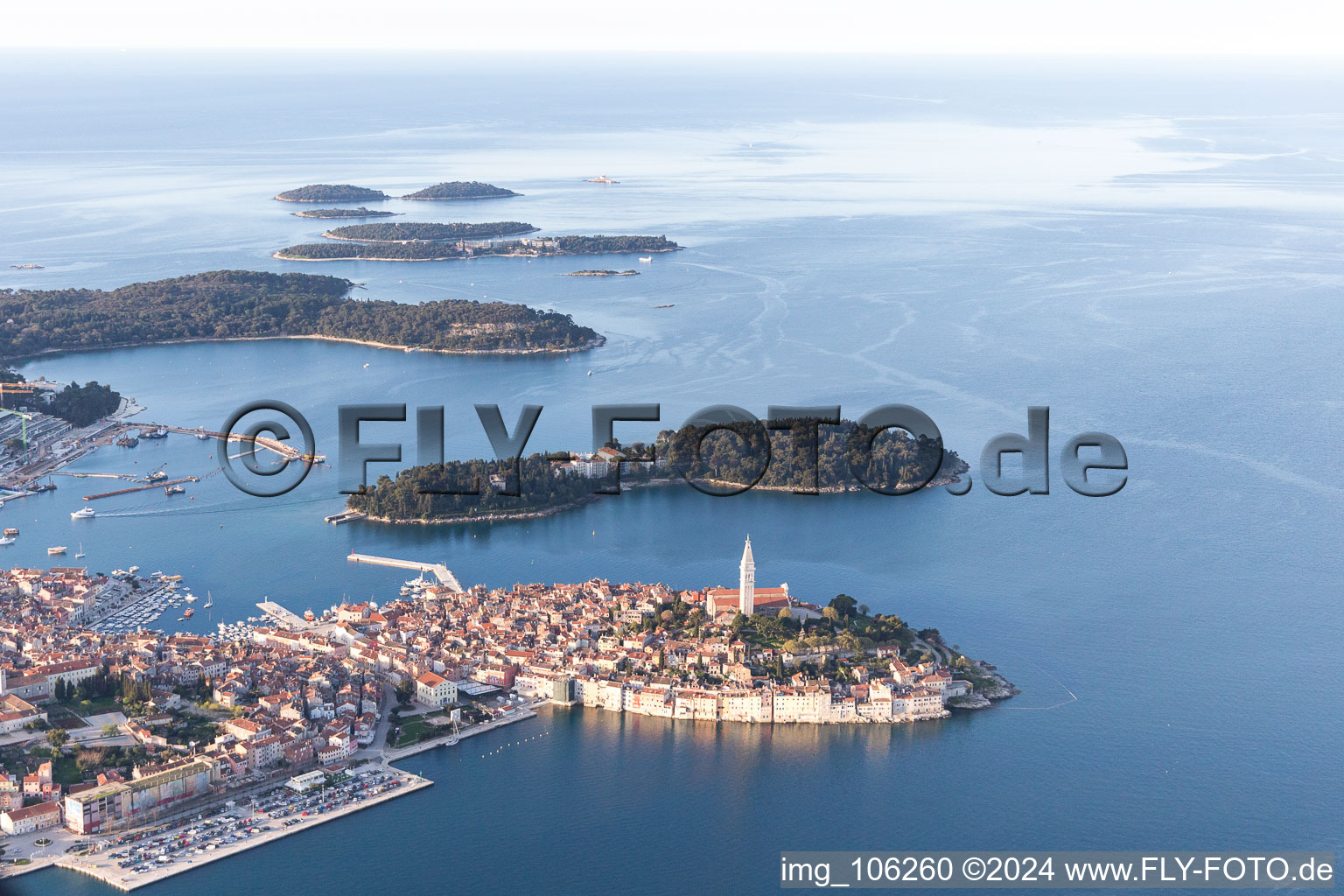 Oblique view of Rovinj in the state Gespanschaft Istrien, Croatia