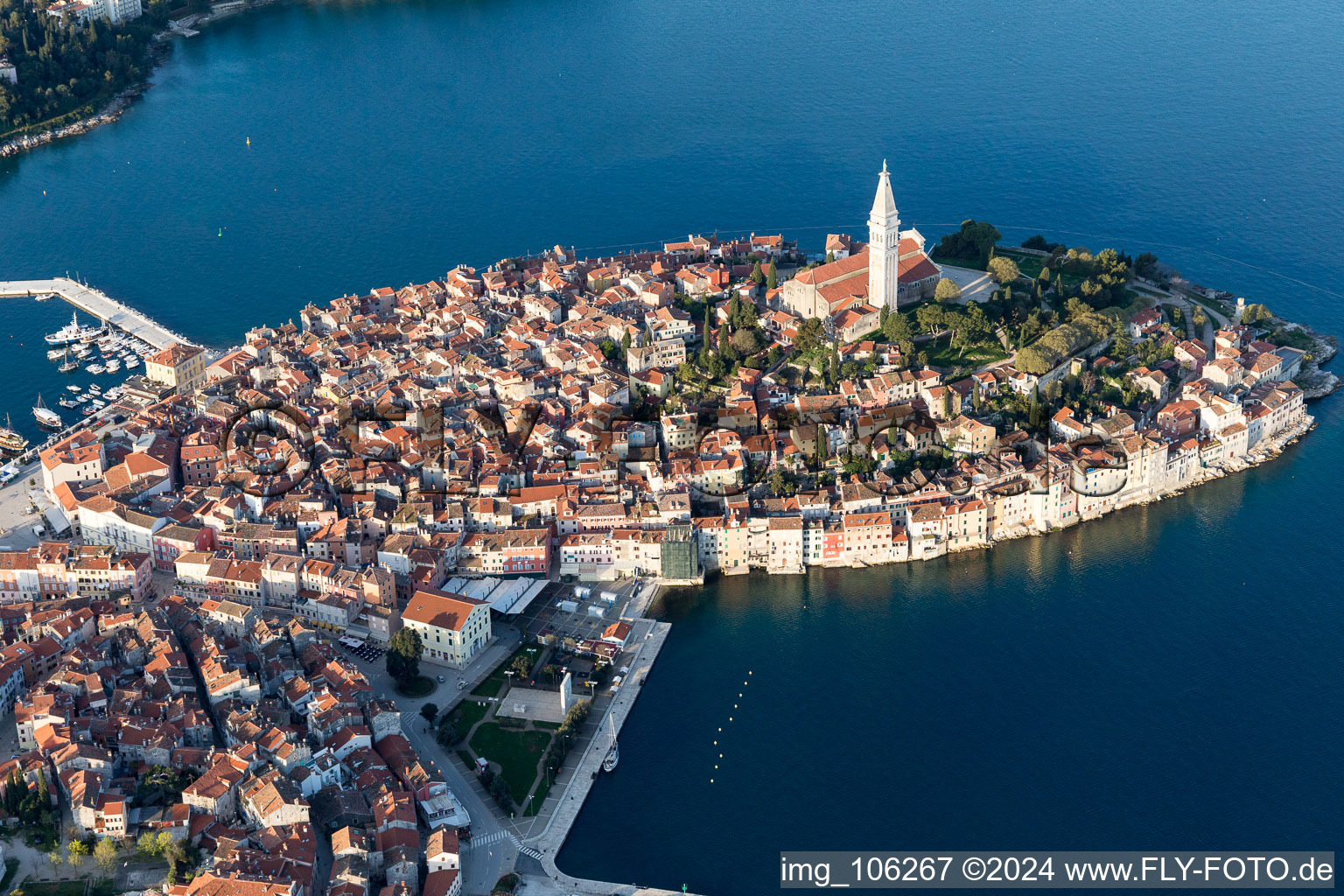 Drone recording of Rovinj in the state Gespanschaft Istrien, Croatia