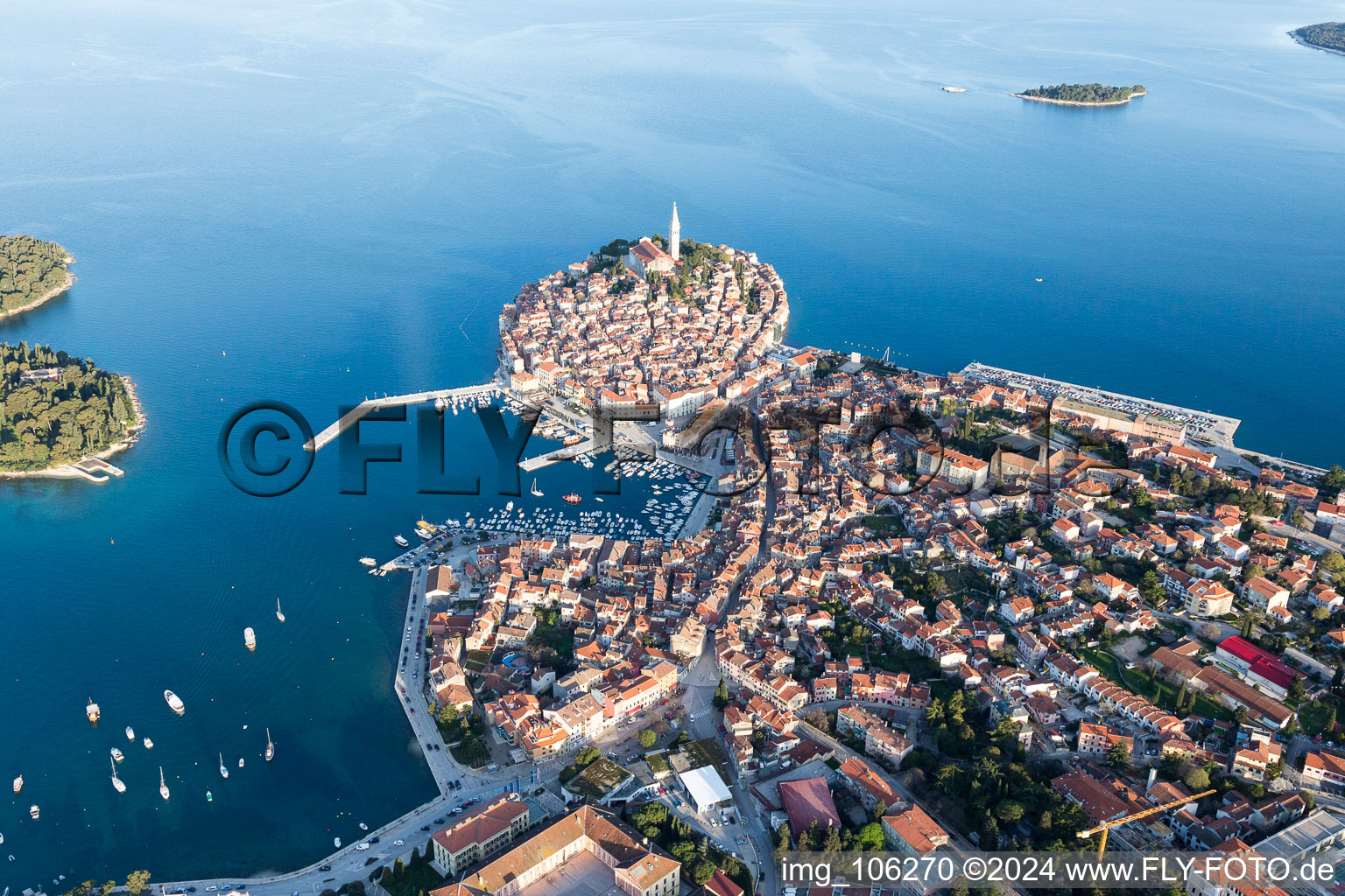 Rovinj in the state Gespanschaft Istrien, Croatia from the drone perspective