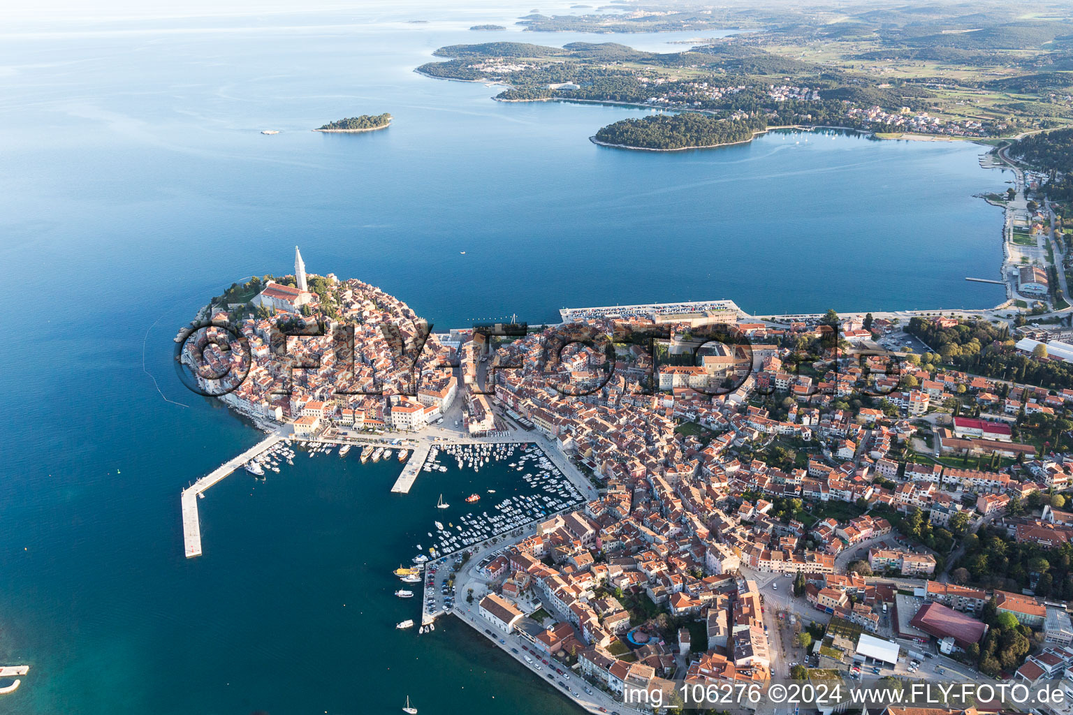 Oblique view of Rovinj in the state Gespanschaft Istrien, Croatia