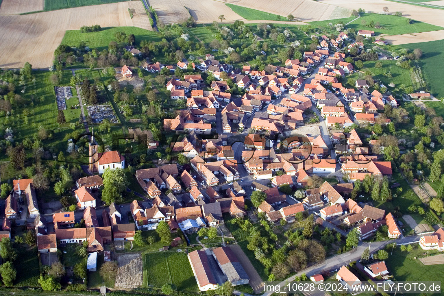 Bird's eye view of Hunspach in the state Bas-Rhin, France