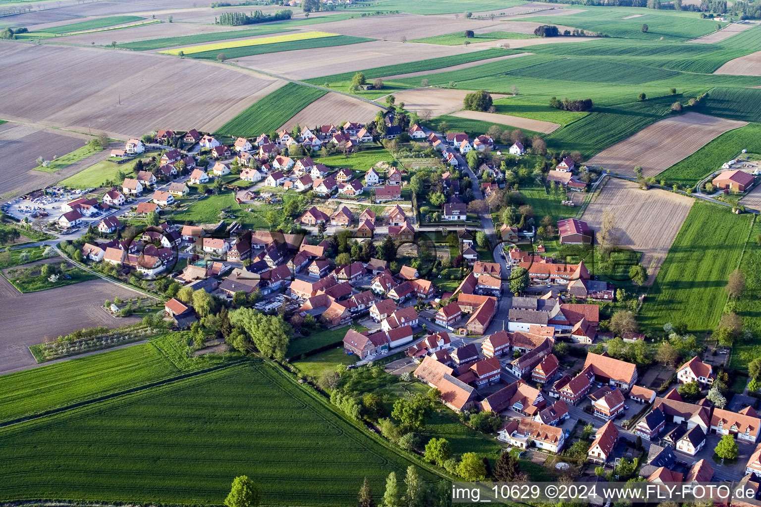 Hunspach in the state Bas-Rhin, France viewn from the air