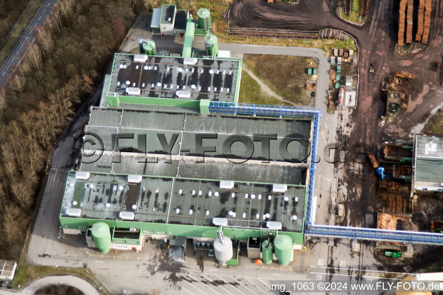 Aerial photograpy of Stora Enso paper mill in the district Knielingen in Karlsruhe in the state Baden-Wuerttemberg, Germany