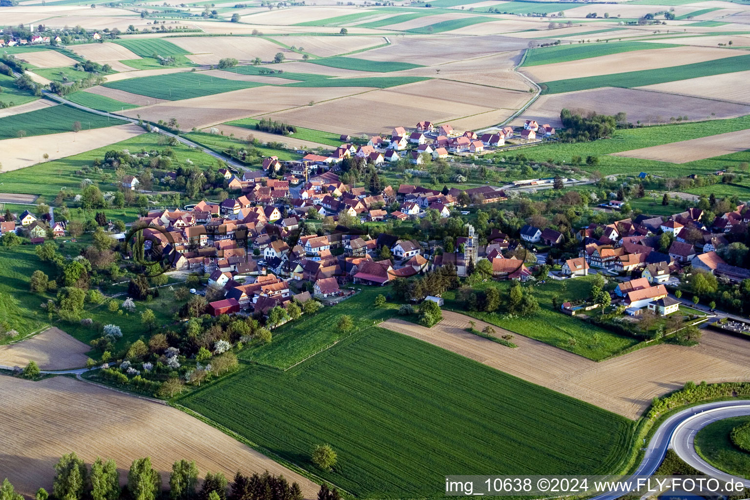 Hohwiller in the state Bas-Rhin, France viewn from the air