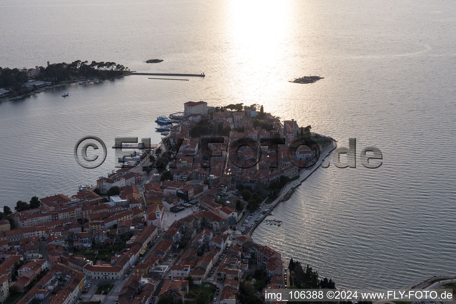 Poreč in the state Gespanschaft Istrien, Croatia from a drone