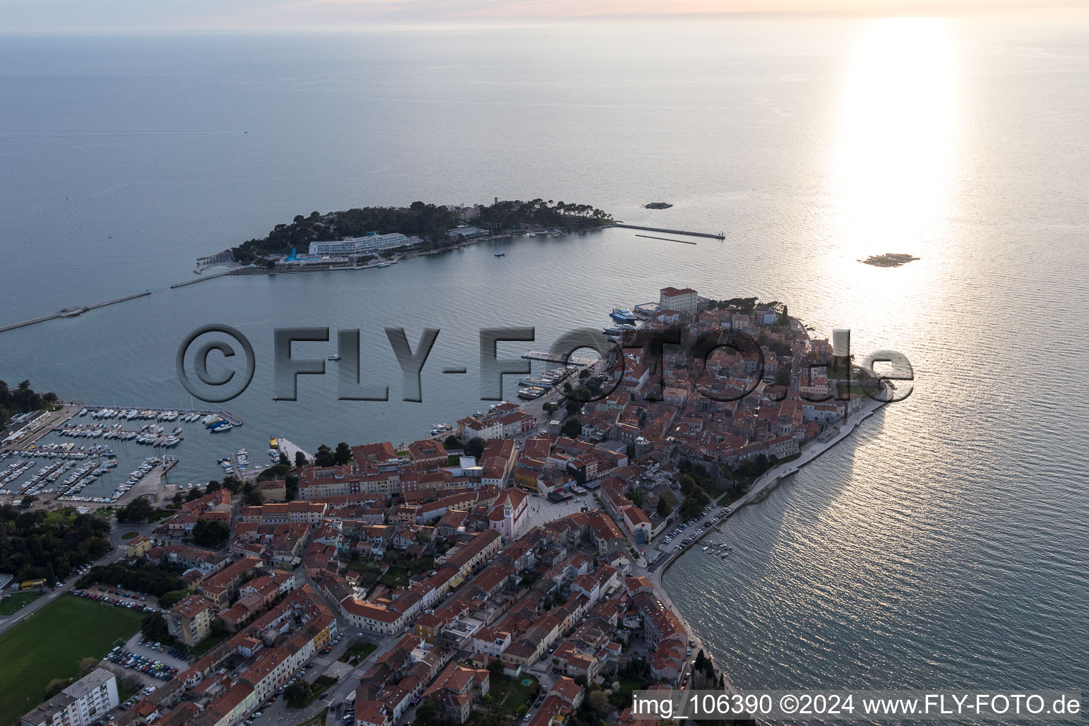 Poreč in the state Gespanschaft Istrien, Croatia seen from a drone