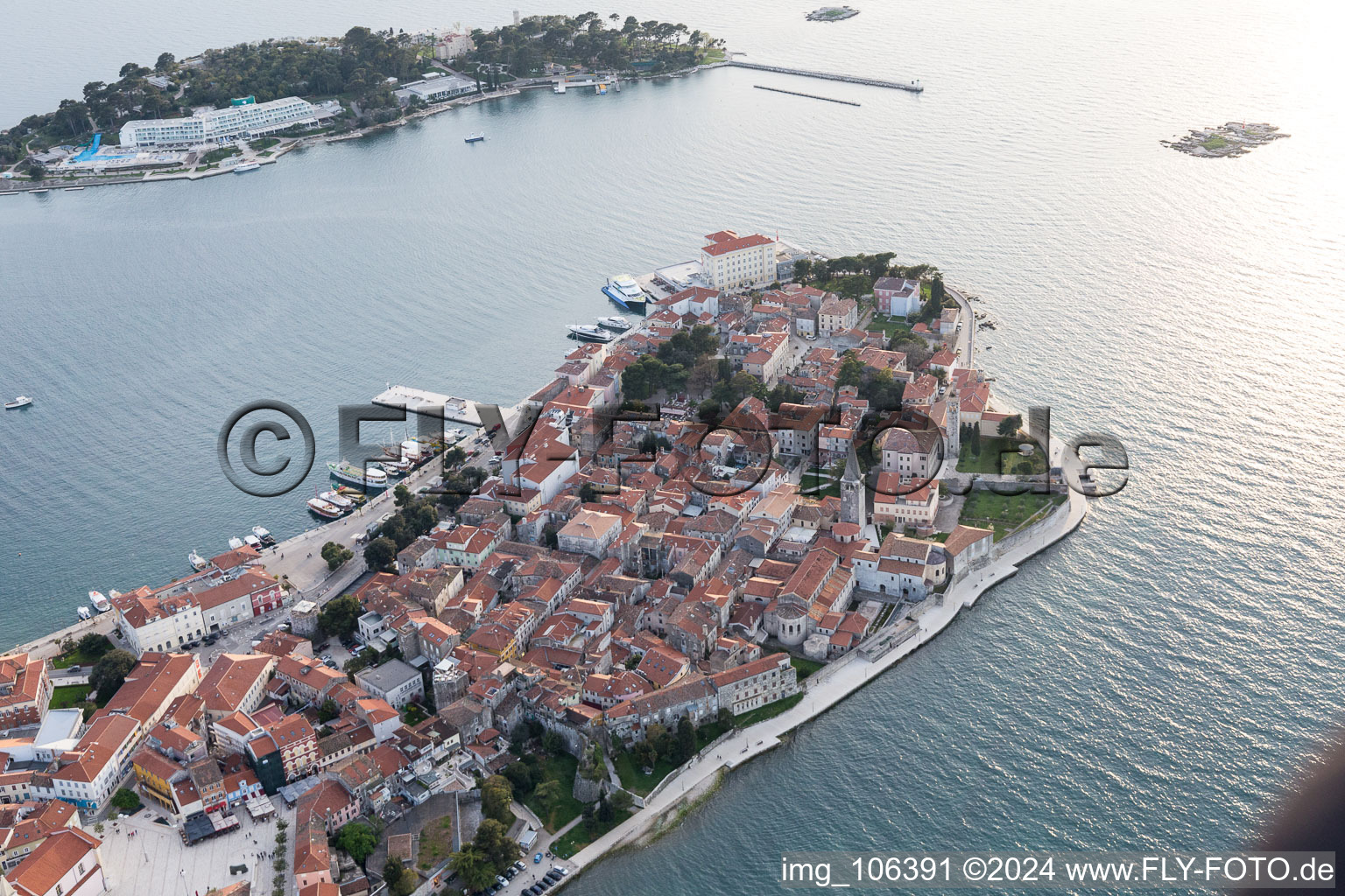 Aerial view of Poreč in the state Gespanschaft Istrien, Croatia