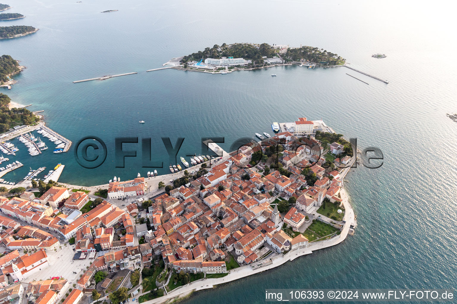 Aerial photograpy of Poreč in the state Gespanschaft Istrien, Croatia