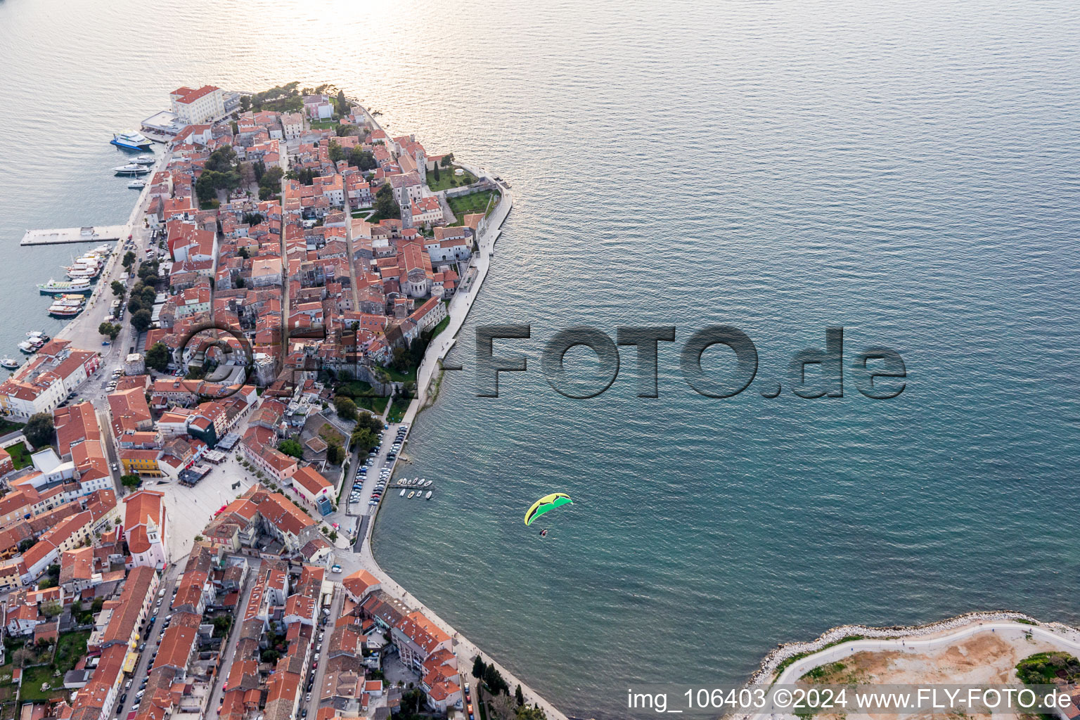 Bird's eye view of Poreč in the state Gespanschaft Istrien, Croatia