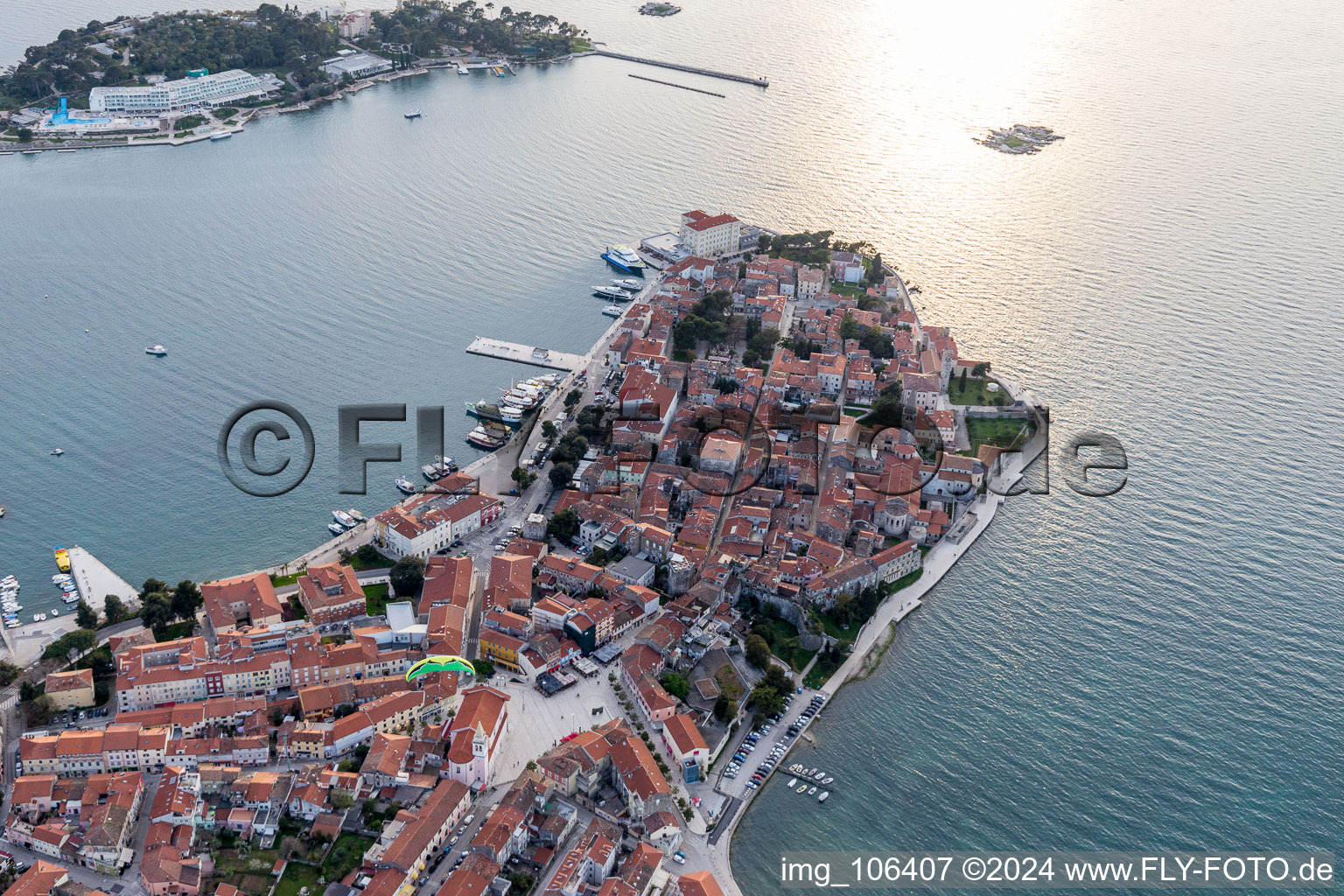 Drone image of Poreč in the state Gespanschaft Istrien, Croatia