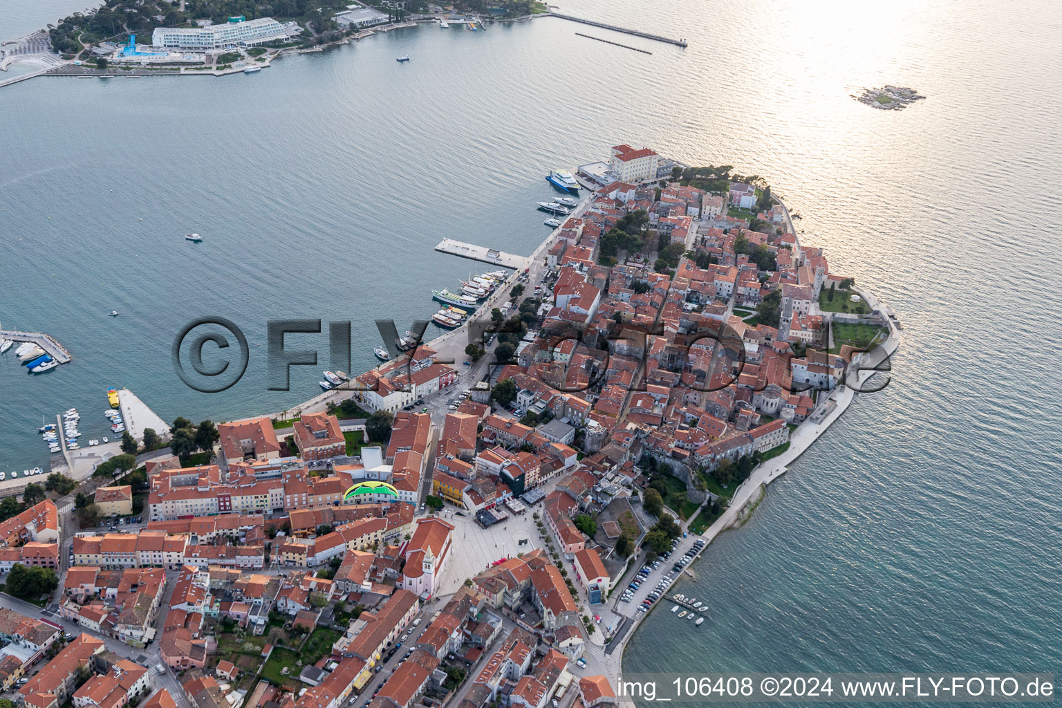 Poreč in the state Gespanschaft Istrien, Croatia from the drone perspective