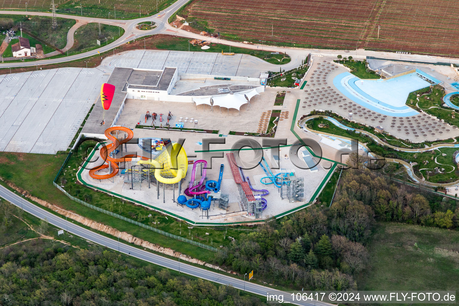 Waterslides on Swimming pools of the Aquacolors in Porec in Istria - Istarska zupanija, Croatia