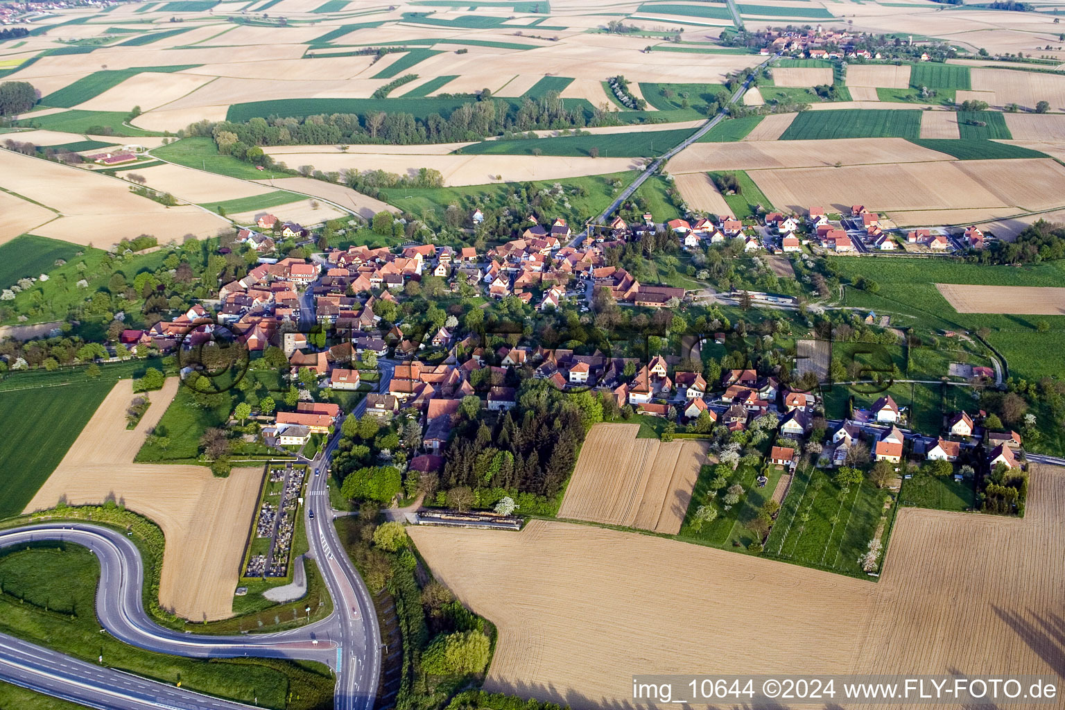 Hohwiller in the state Bas-Rhin, France from the drone perspective