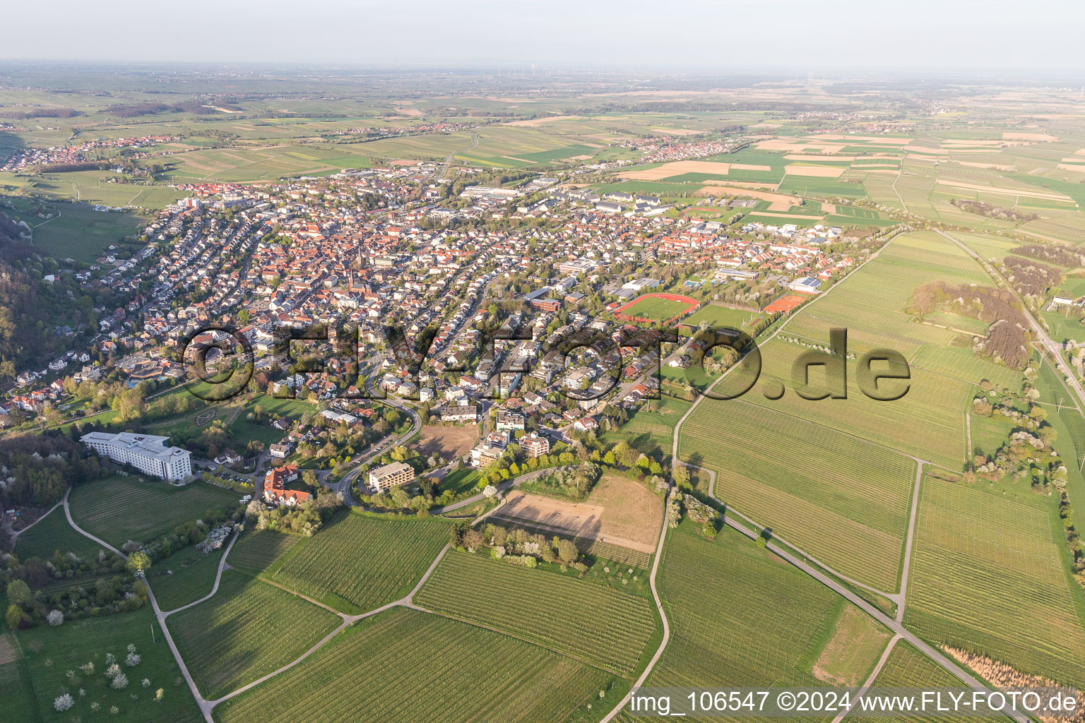 Aerial view of Bad Bergzabern in the state Rhineland-Palatinate, Germany