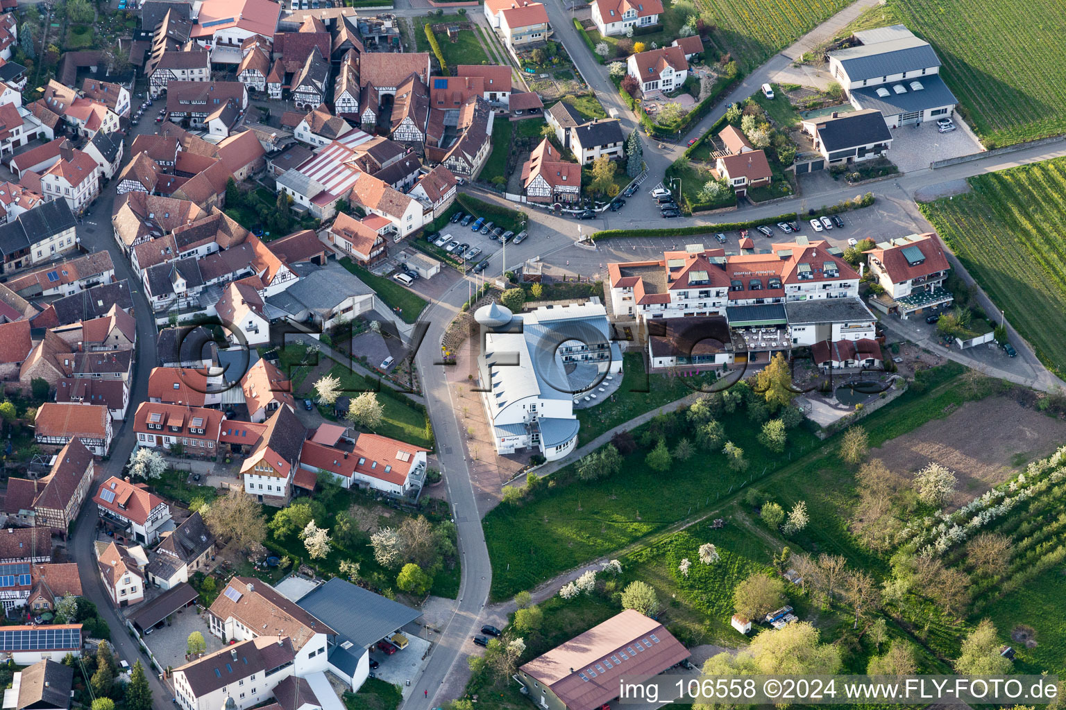 Oblique view of Southern Palatinate Terraces in the district Gleiszellen in Gleiszellen-Gleishorbach in the state Rhineland-Palatinate, Germany