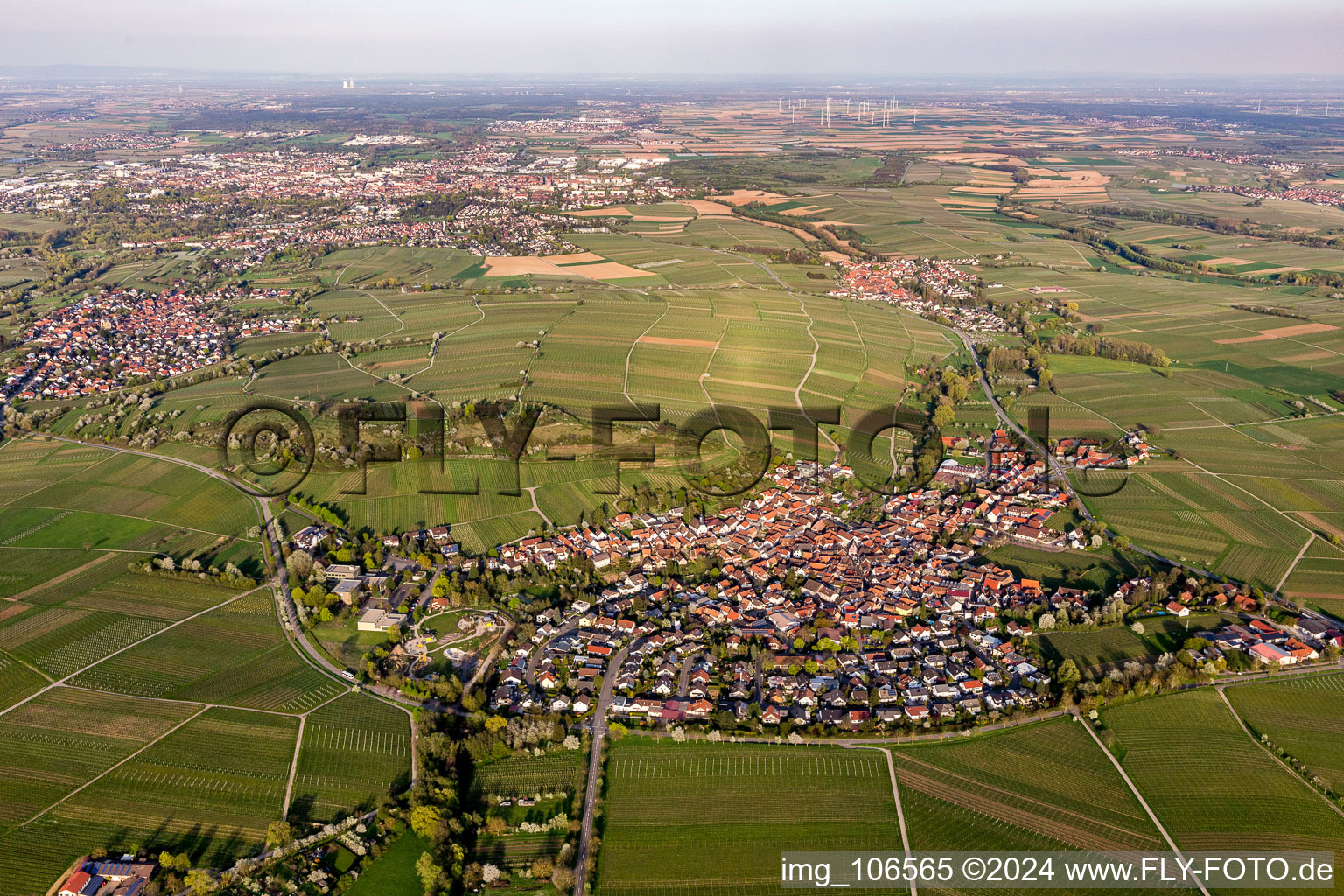 Drone image of Ilbesheim bei Landau in der Pfalz in the state Rhineland-Palatinate, Germany