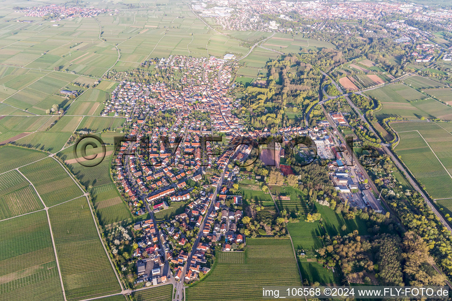 Drone recording of Siebeldingen in the state Rhineland-Palatinate, Germany