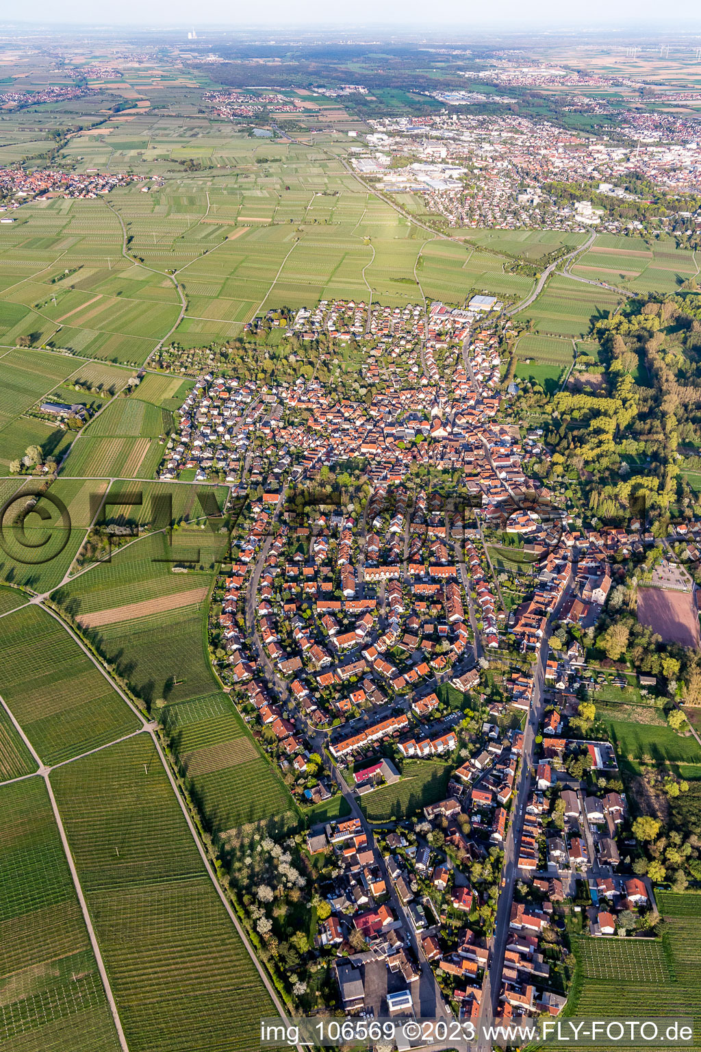 Drone image of Siebeldingen in the state Rhineland-Palatinate, Germany