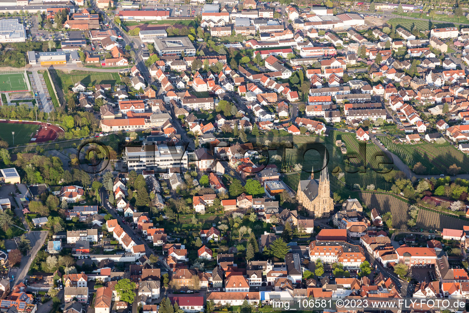 Edenkoben in the state Rhineland-Palatinate, Germany seen from above