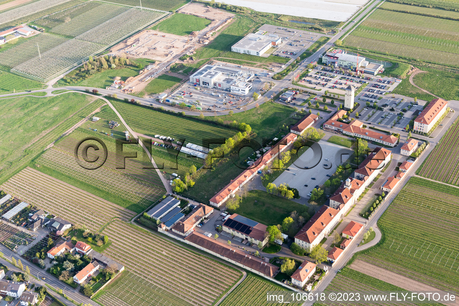 Oblique view of The Hornbach district in Neustadt an der Weinstraße in the state Rhineland-Palatinate, Germany