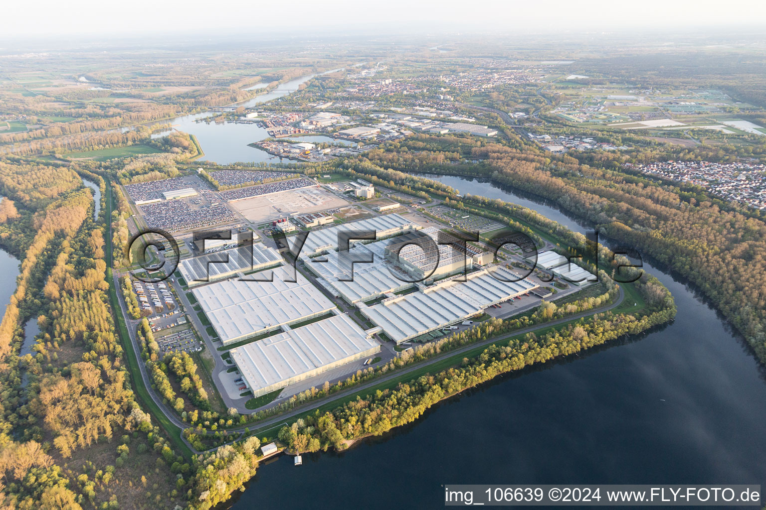 Drone image of Island Green in Germersheim in the state Rhineland-Palatinate, Germany