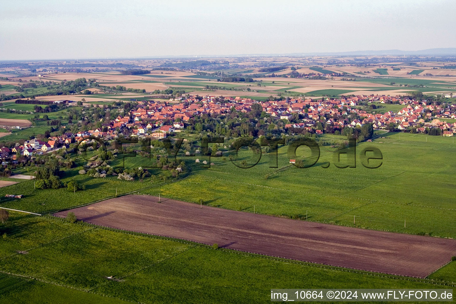 Surbourg in the state Bas-Rhin, France seen from above