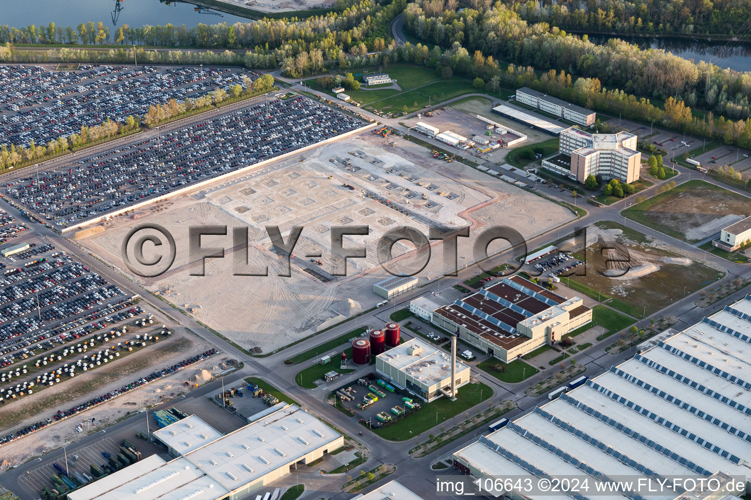 Island Green in Germersheim in the state Rhineland-Palatinate, Germany from the drone perspective