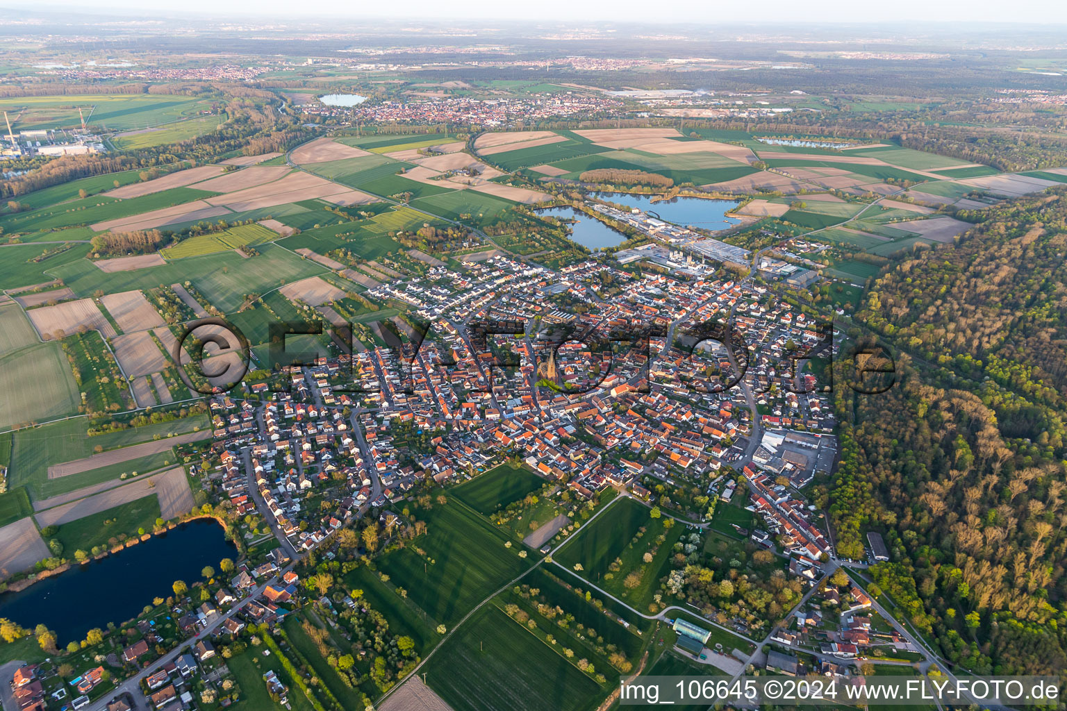 Town View of the streets and houses of the residential areas in Rheinsheim in the state Baden-Wurttemberg, Germany