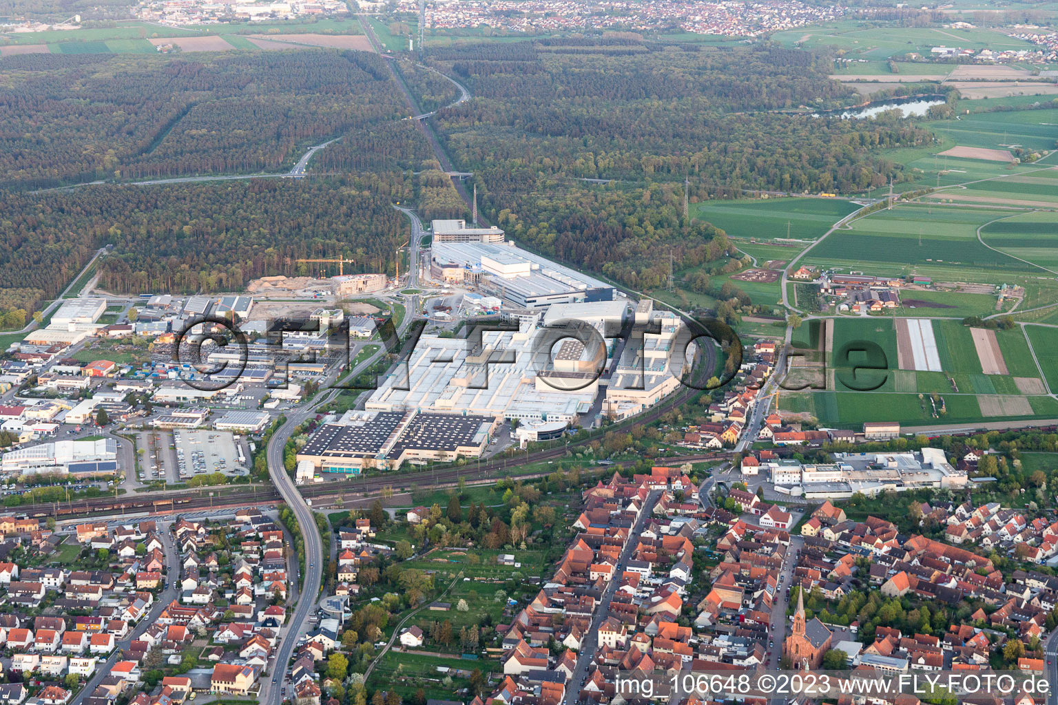 Aerial view of SEW-EURODRIVE GmbH & Co KG in the district Graben in Graben-Neudorf in the state Baden-Wuerttemberg, Germany