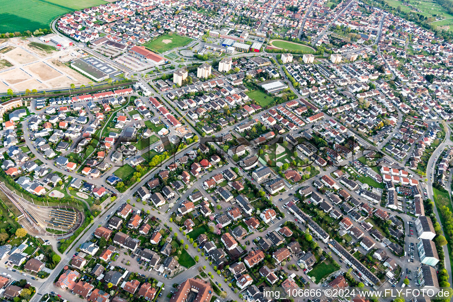 District Linkenheim in Linkenheim-Hochstetten in the state Baden-Wuerttemberg, Germany out of the air