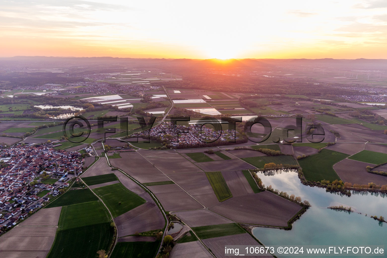 Drone image of Neupotz in the state Rhineland-Palatinate, Germany