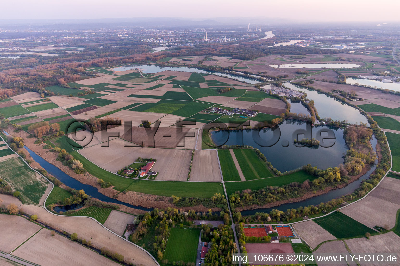 Neupotz in the state Rhineland-Palatinate, Germany seen from a drone