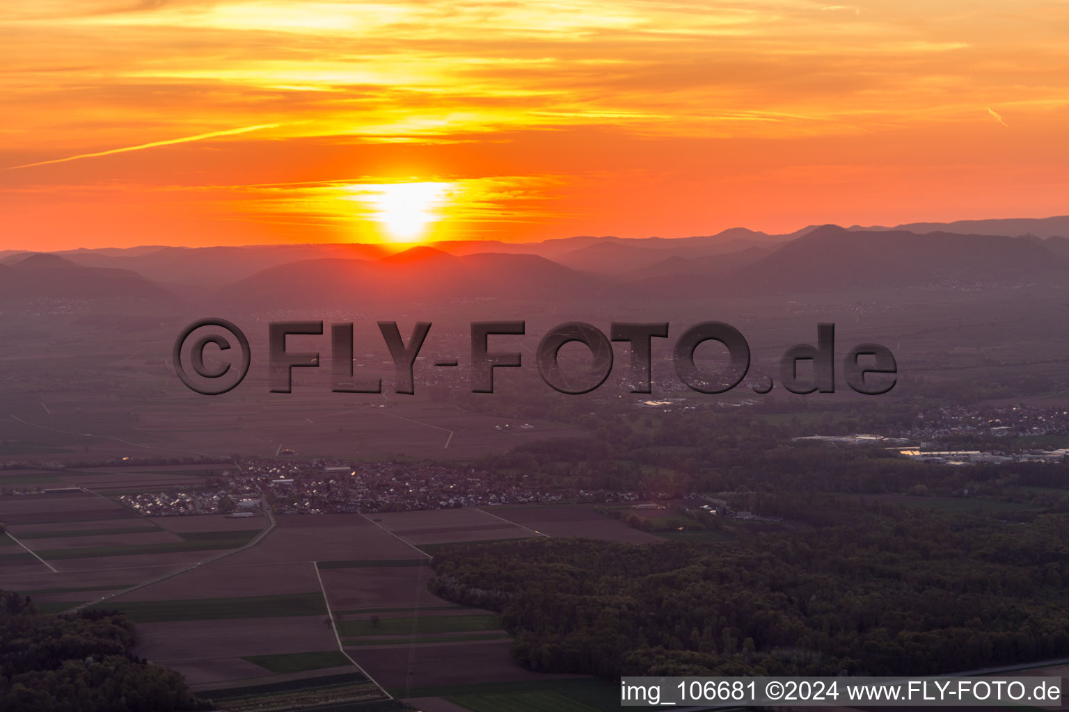 Aerial view of Steinweiler in the state Rhineland-Palatinate, Germany