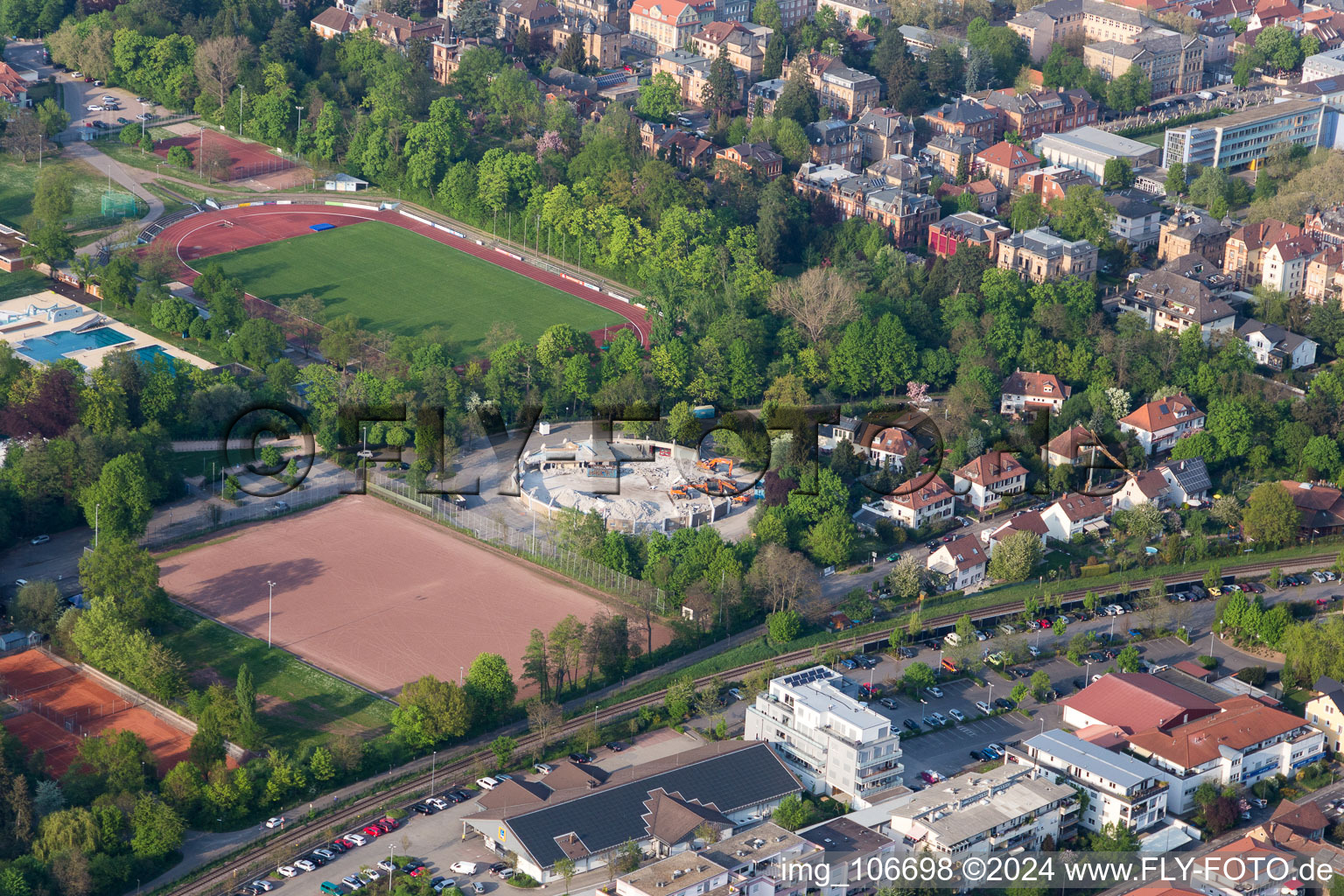 Demolition of the circular sports hall in Landau in der Pfalz in the state Rhineland-Palatinate, Germany