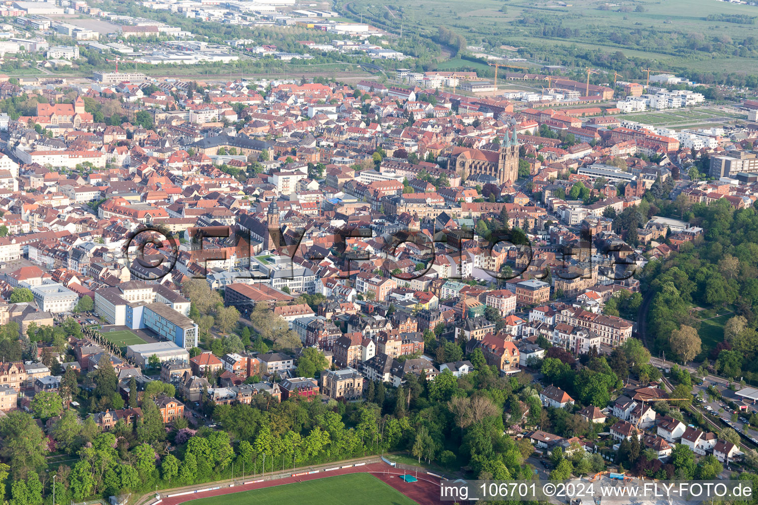 Landau in der Pfalz in the state Rhineland-Palatinate, Germany seen from above