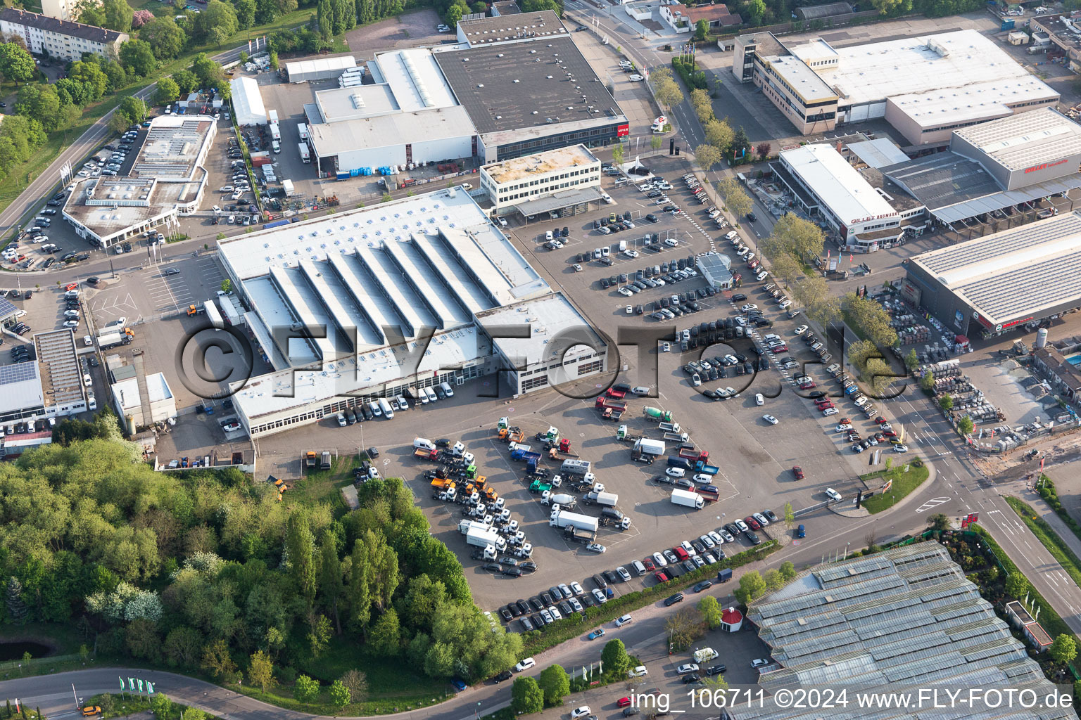 Aerial view of Mercedes Benz in Landau in der Pfalz in the state Rhineland-Palatinate, Germany