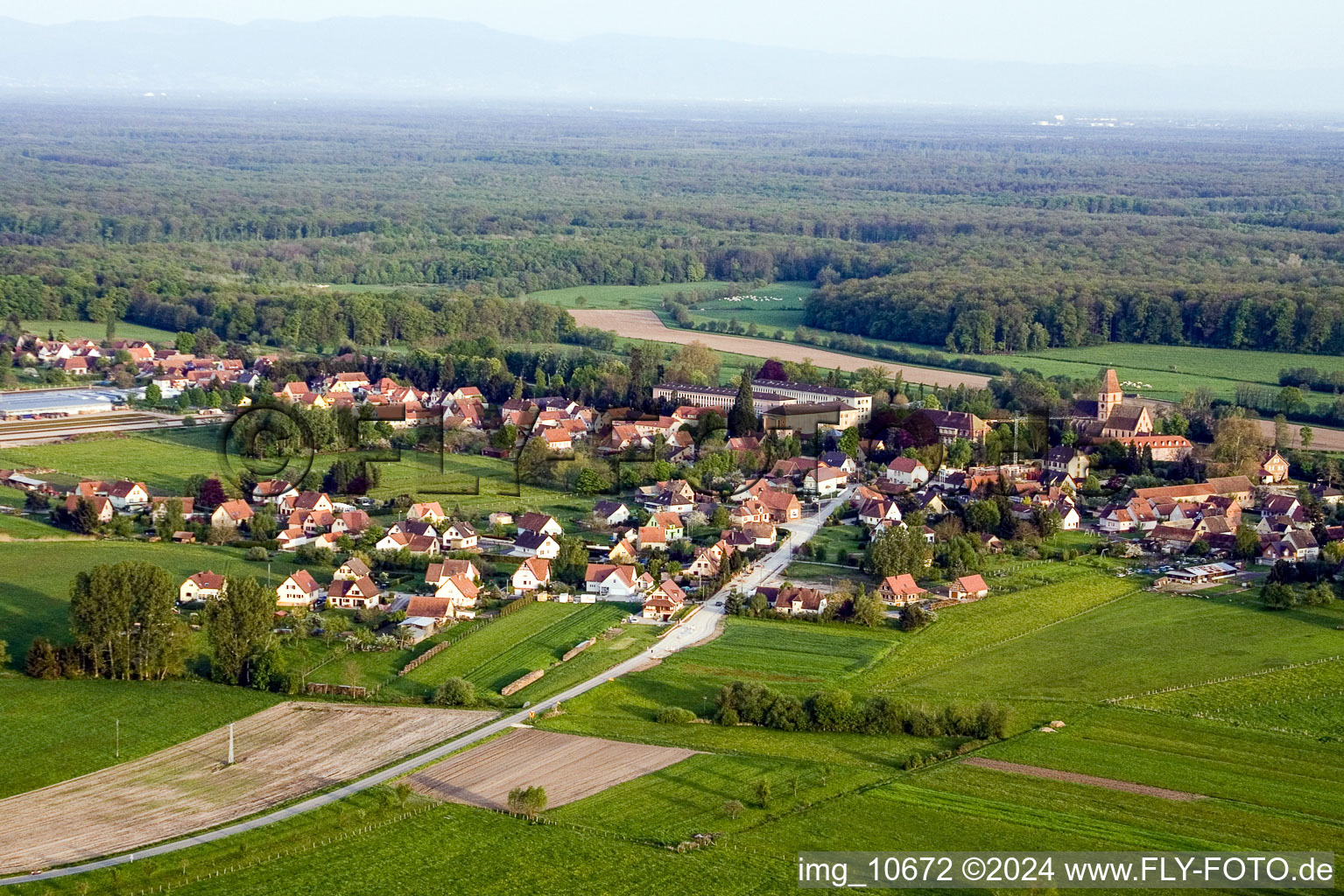 Aerial view of Durrenbach in the state Bas-Rhin, France