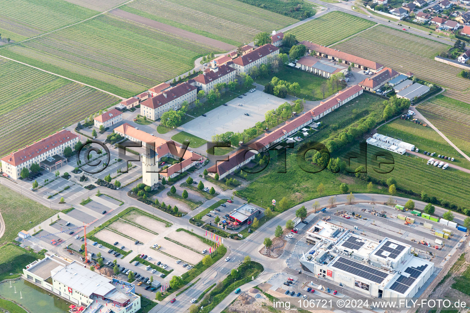 Le Quartier-Hornbach in Neustadt an der Weinstraße in the state Rhineland-Palatinate, Germany from above