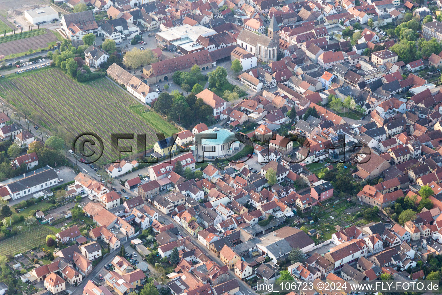 Bird's eye view of Haßloch in the state Rhineland-Palatinate, Germany