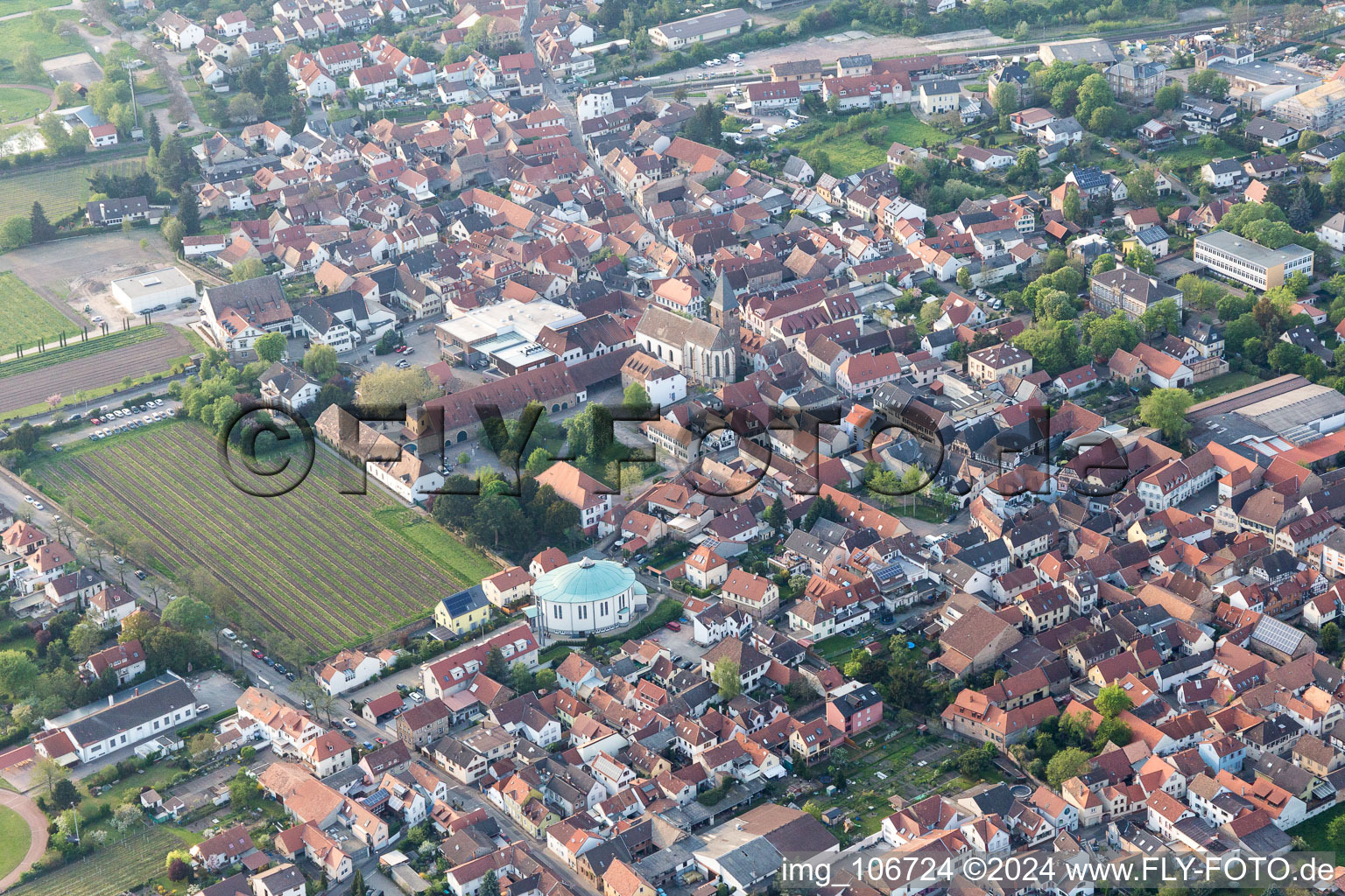 Bird's eye view of Haßloch in the state Rhineland-Palatinate, Germany